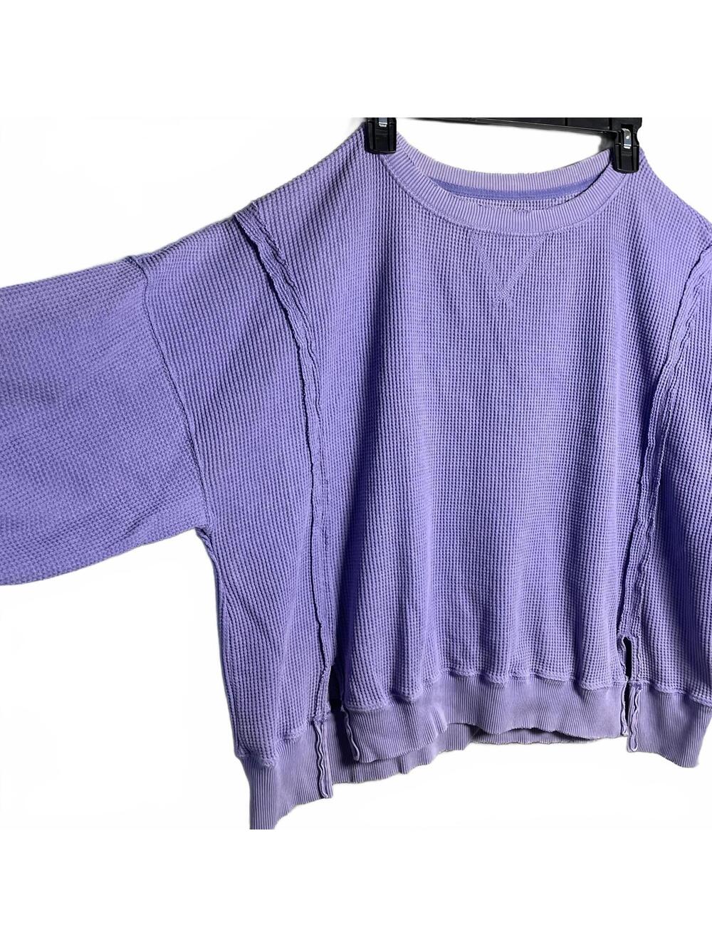 American Eagle Oversized Lived-In Lilac Cotton Waffle Knit Wide Neck Sweatshirt